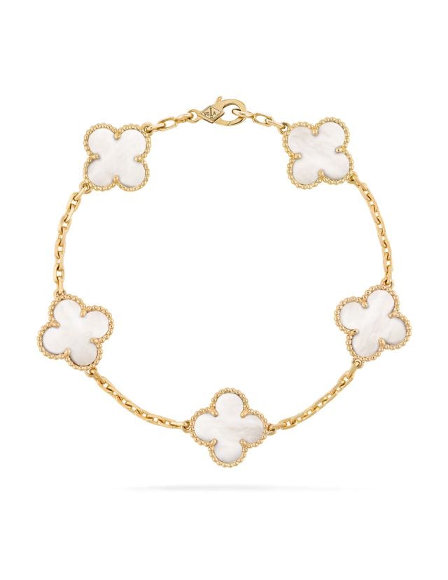 Vintage Alhambra bracelet 5 motifs in 18k yellow gold Mother-of-Pearl, SGD 7400 (approximately P320,704.90), VAN CLEEF & ARPELS, vancleefarpels.com